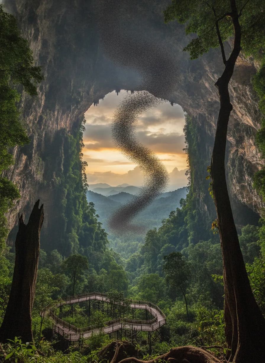 Gunung Mulu grotten + vleermuis-exodus