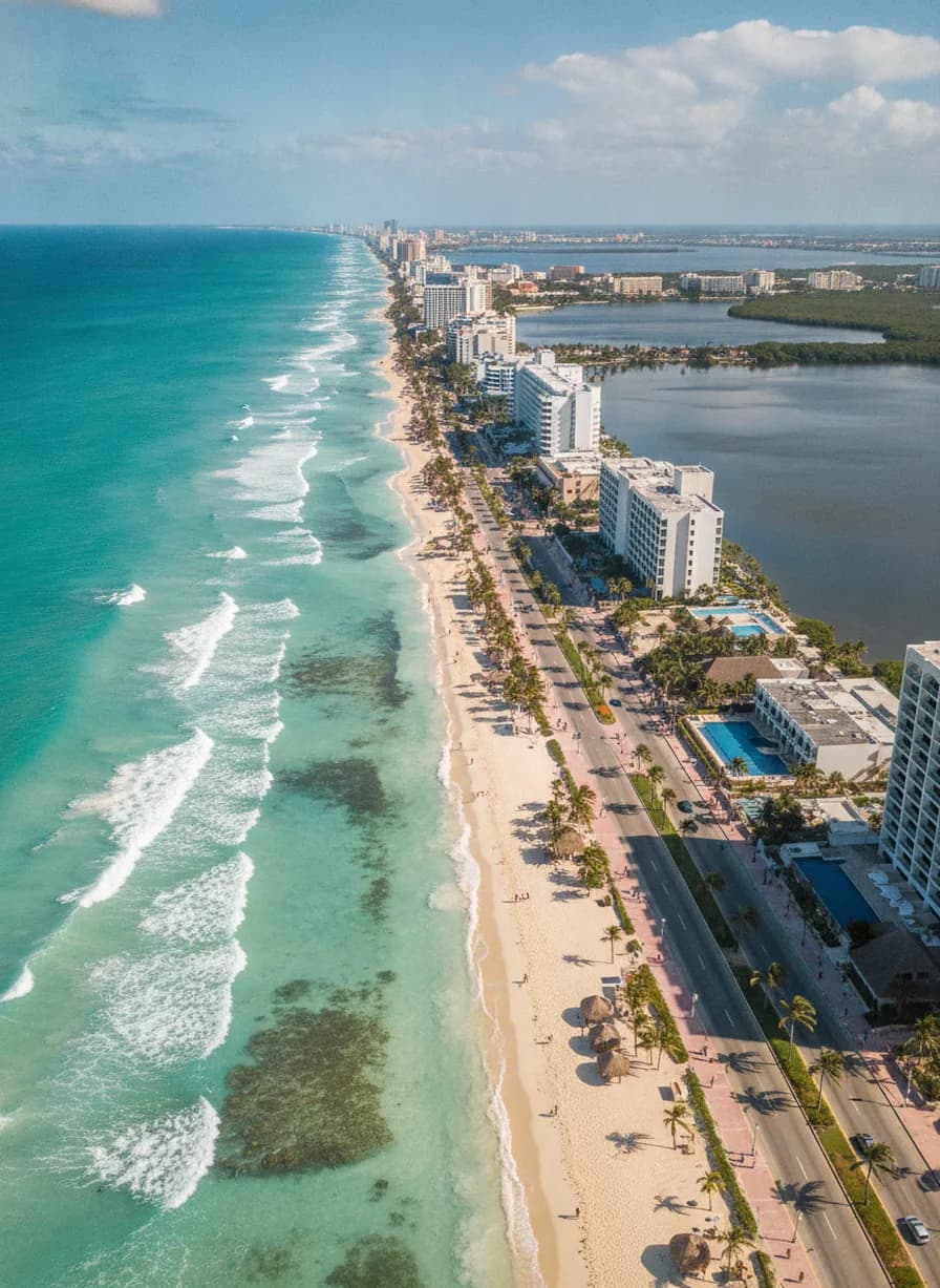 Stranden en boulevard Hotel Zone