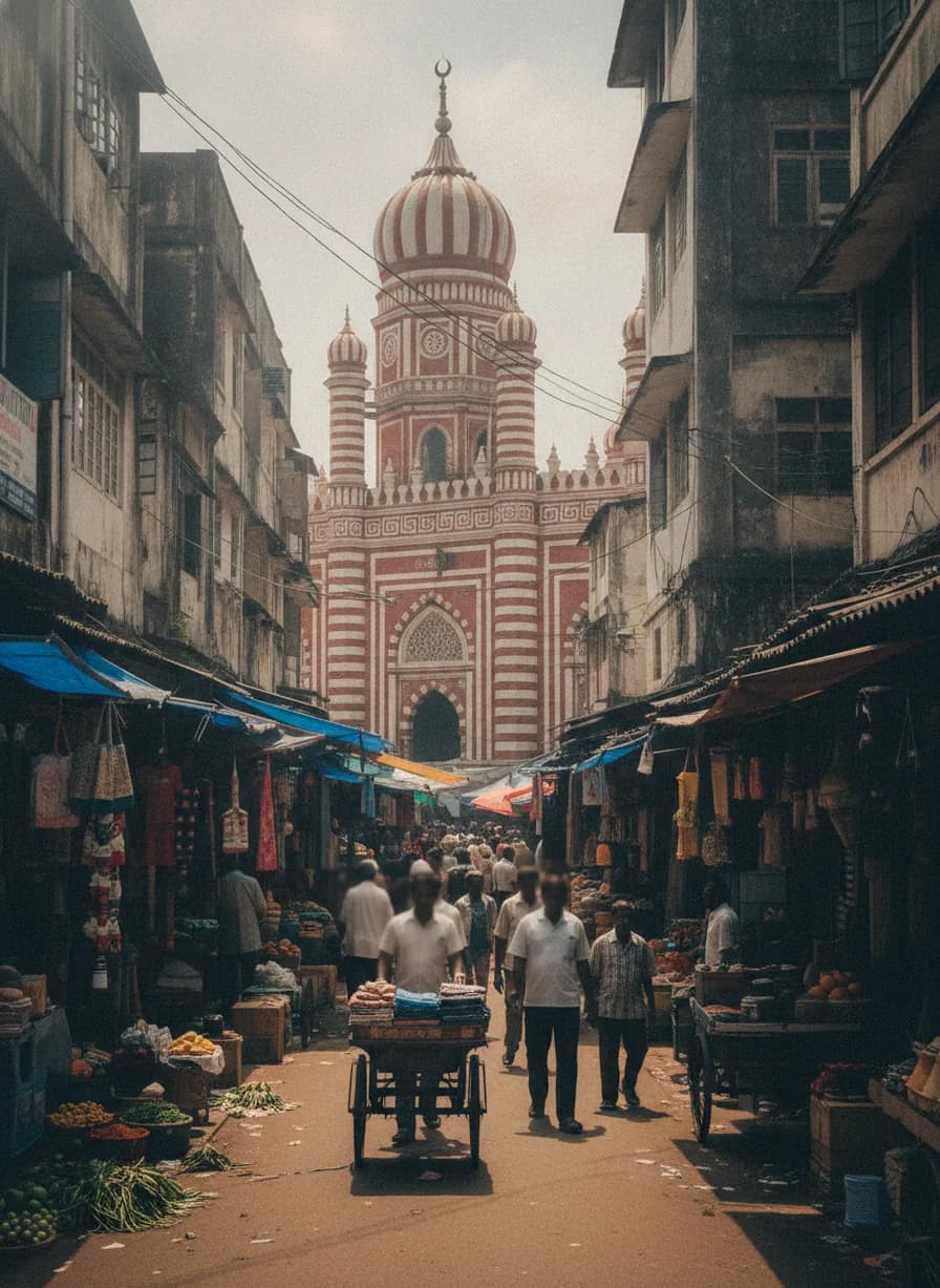 Jami Ul Alfar Mosque (Rode Moskee) + omliggende straten (Pettah)