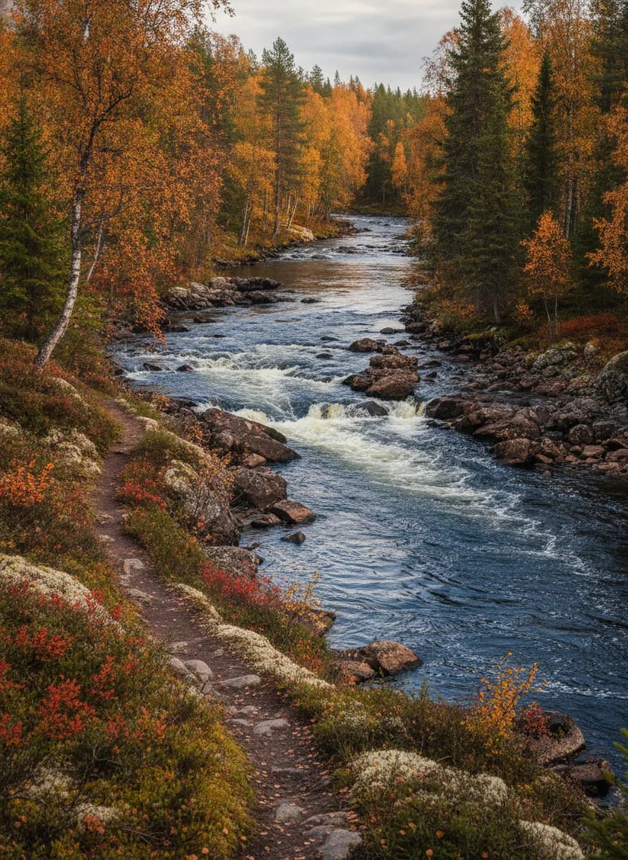 Wandeling Juutua-rivier en Jäniskoski-rapids