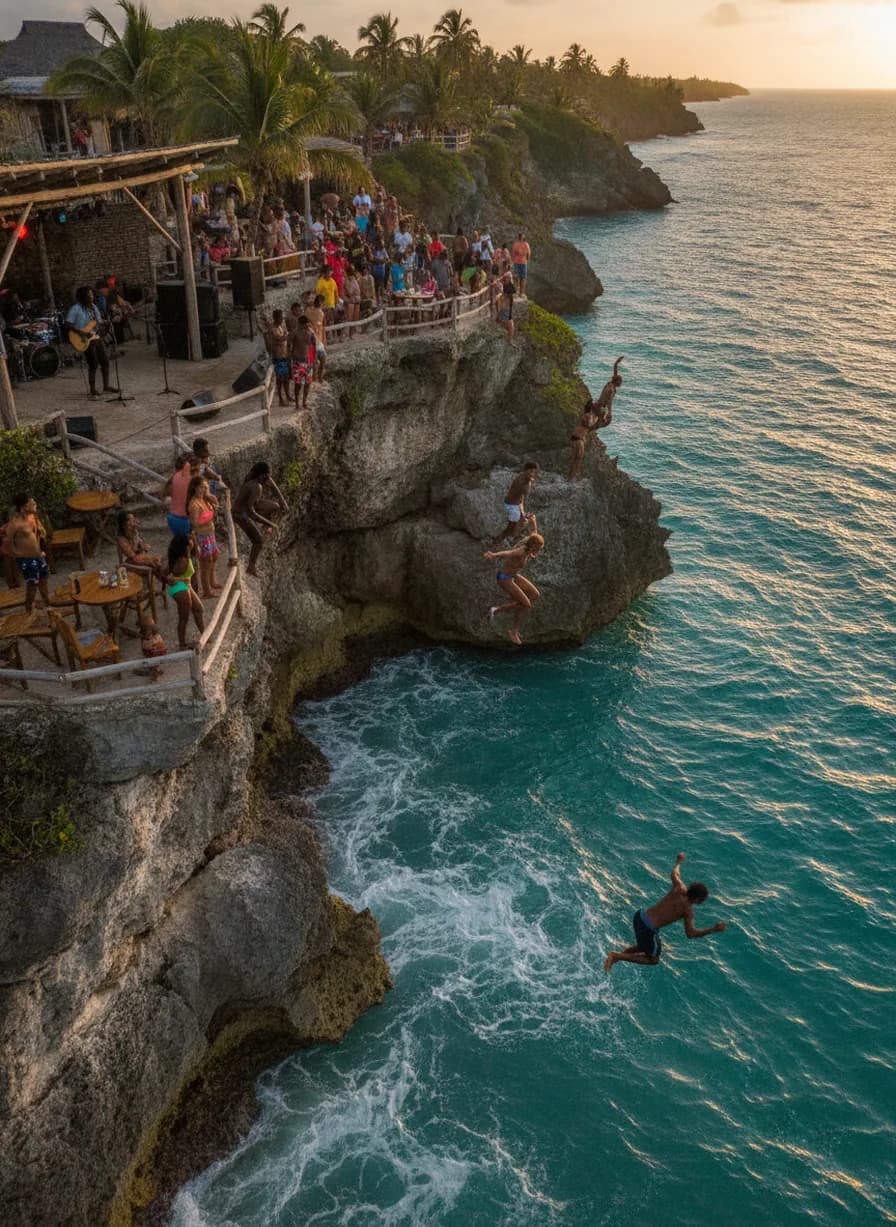 Cliffdiving en zonsondergang Rick's Café