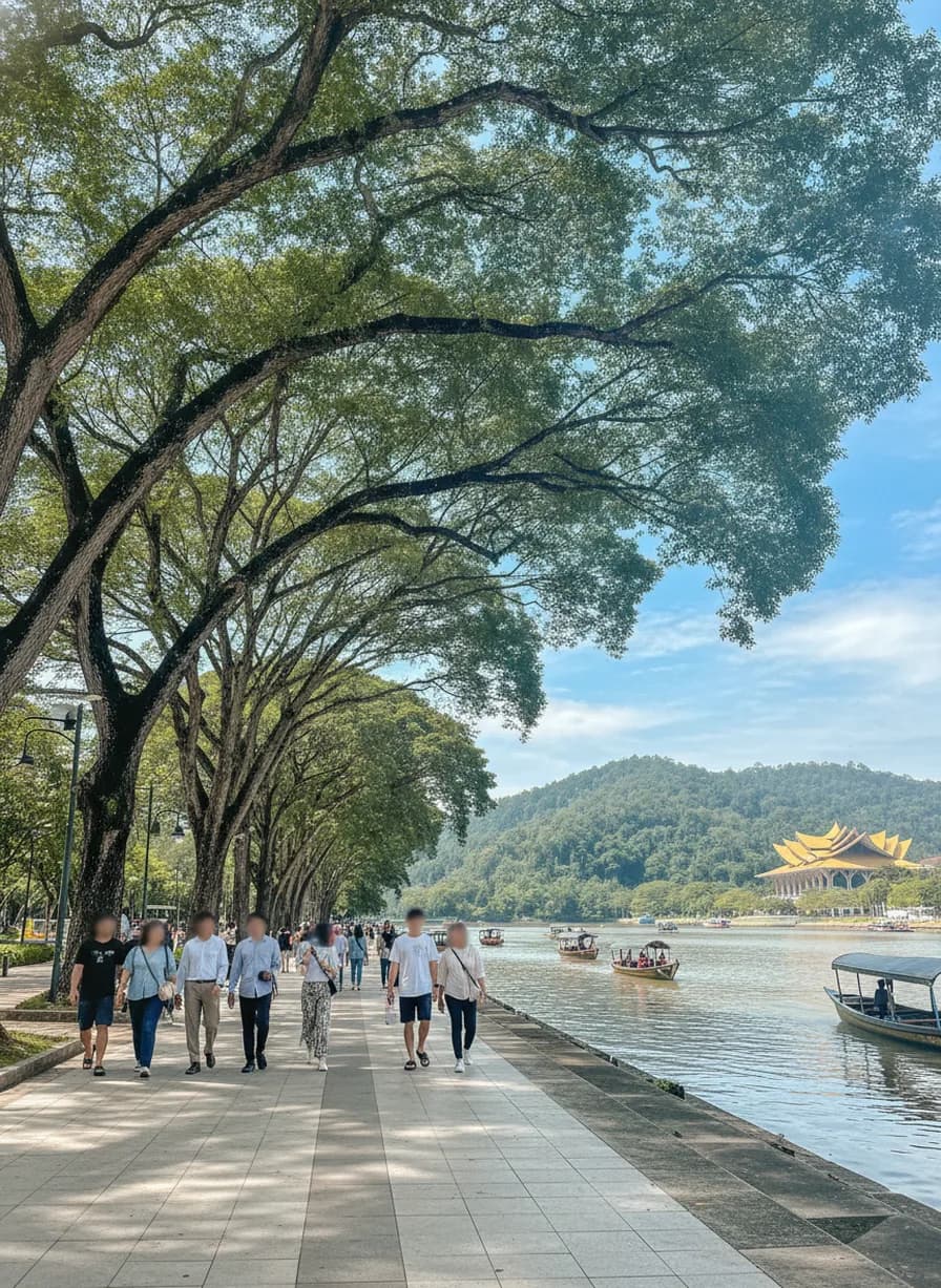 Wandelen langs Kuching Waterfront