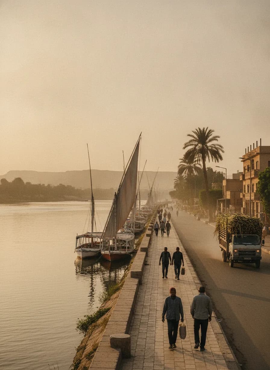 Wandelen langs de corniche aan de Nijl