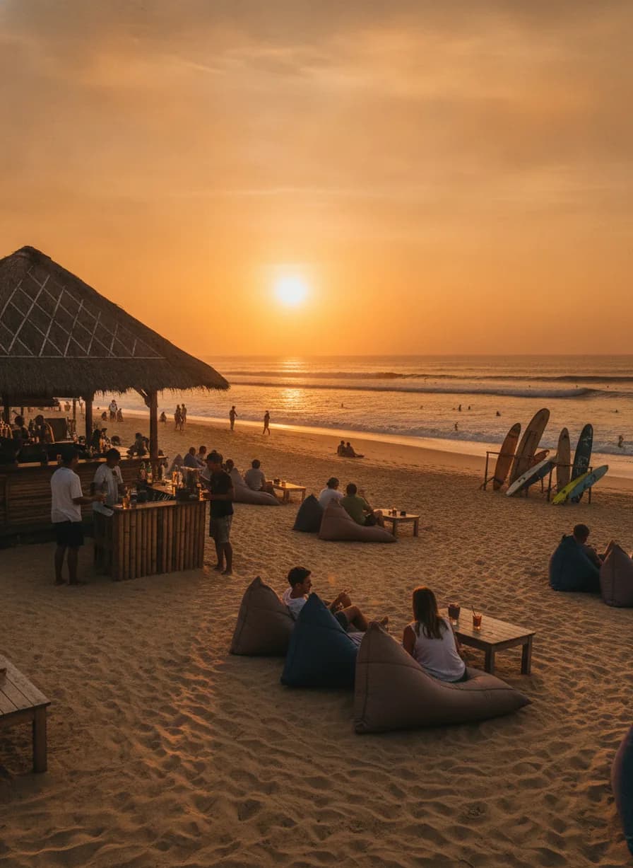 Zonsondergang en strandtijd op Seminyak Beach